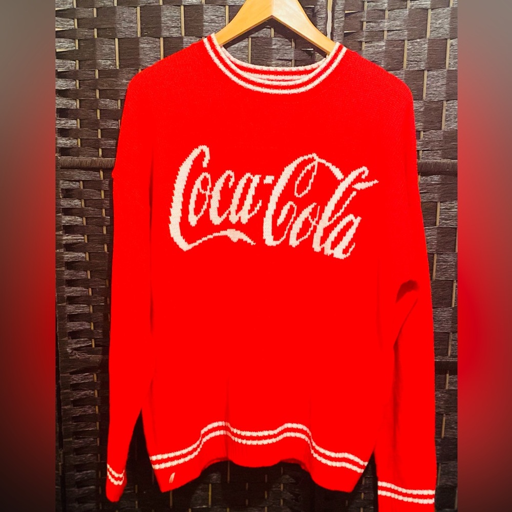 Coca Cola vintage font logo True Red knitted sweater size 2X